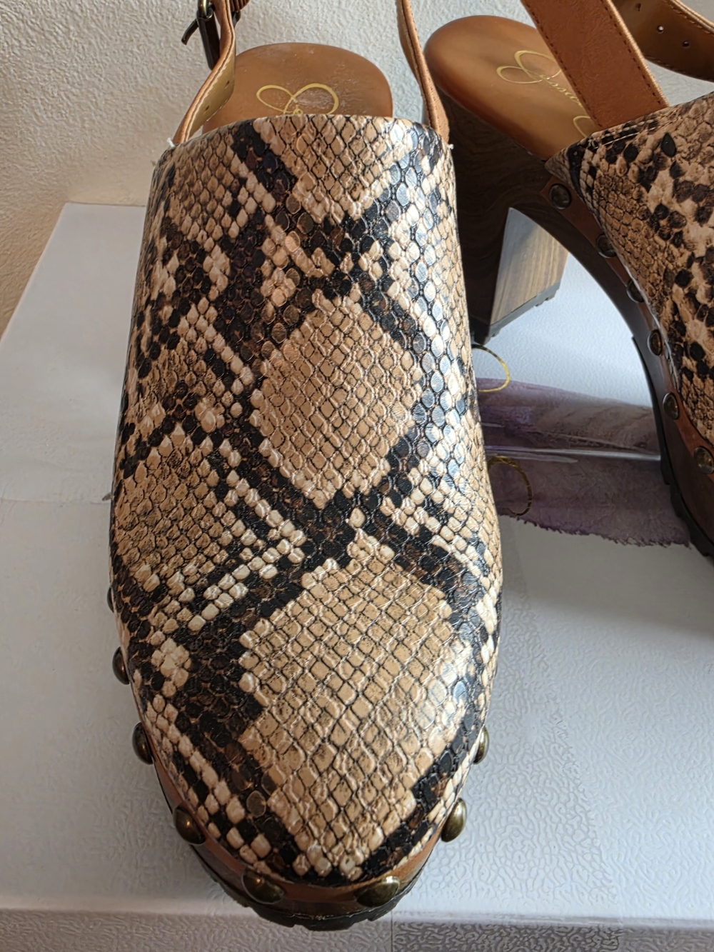 Jessica Simpson Tan Snake-Print Platform Clogs - Picture 7 of 8